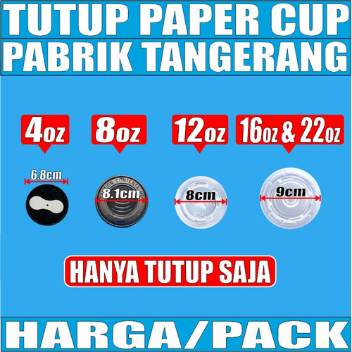 Tutup Paper Cup 4oz 8oz 12oz 16oz 22oz Hanya Tutup Gelas Kertas /Pack