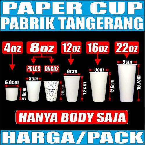 Paper Cup 8oz Hot 4oz 12oz 16oz 22oz Hot n Cold Pack Hnya Gelas Kertas