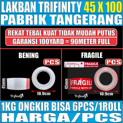 Lakban Bening Trifinity 45mmx100yard Garansi Full 90m Rekat Kuat Tebal