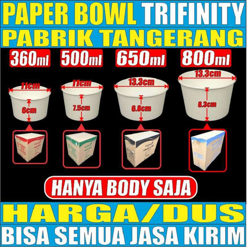 Paper Bowl 360ml 500ml 650ml 800ml Hanya Body Mangkok Kertas Dus JsKrm